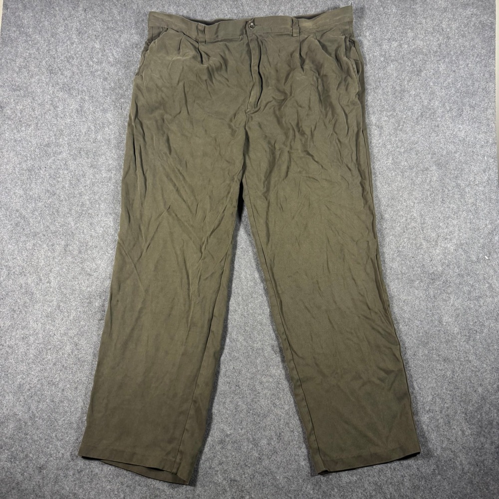 Tommy Bahama Pants Mens 42x32 Olive Green 100% Silk Pleated Relaxed Straight Leg